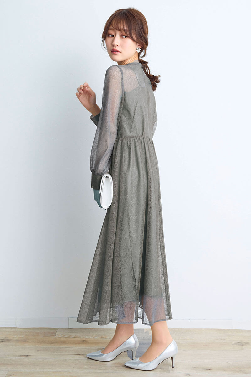 カーキの幾何学チュールドレス