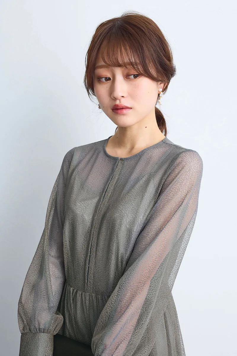 カーキの幾何学チュールドレス