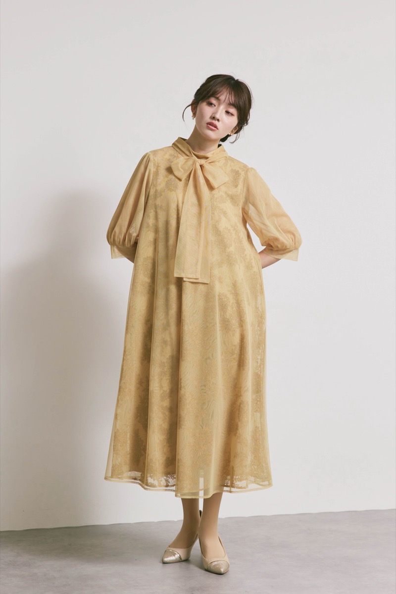 イエローのチュールレースAラインドレス