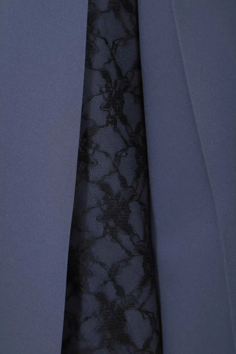 ブルーグレーのリバーシブルケープ袖付きAラインドレス