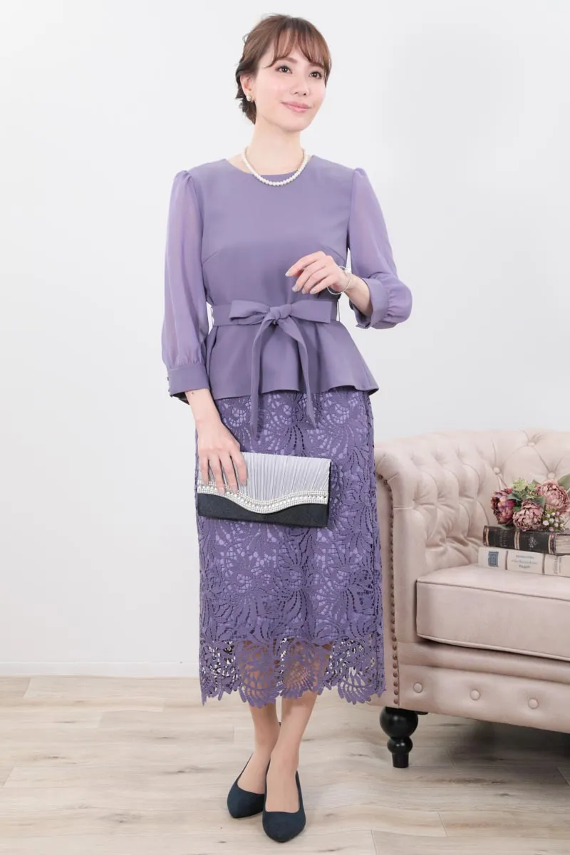 パープルのペブラムブラウスセットアップドレス