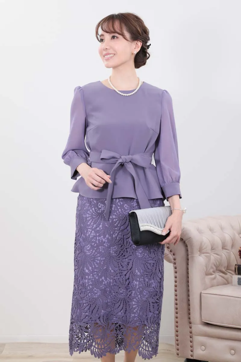 パープルのペブラムブラウスセットアップドレス