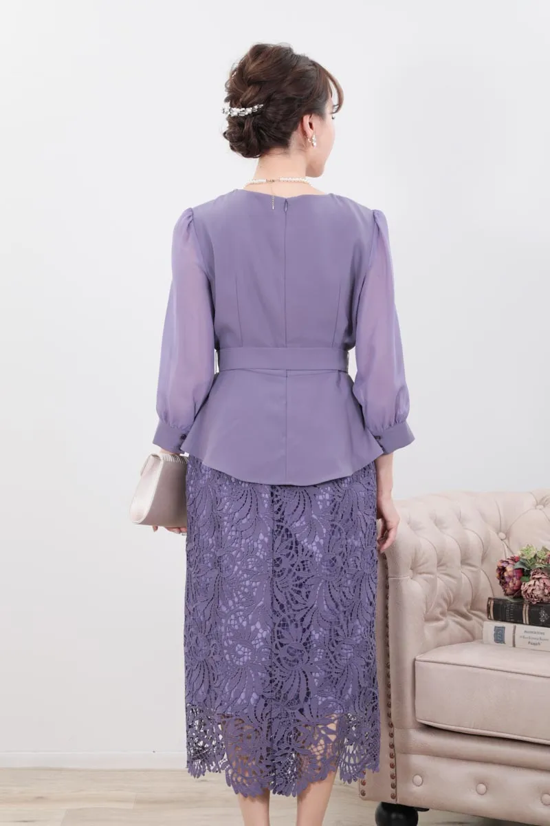 パープルのペブラムブラウスセットアップドレス
