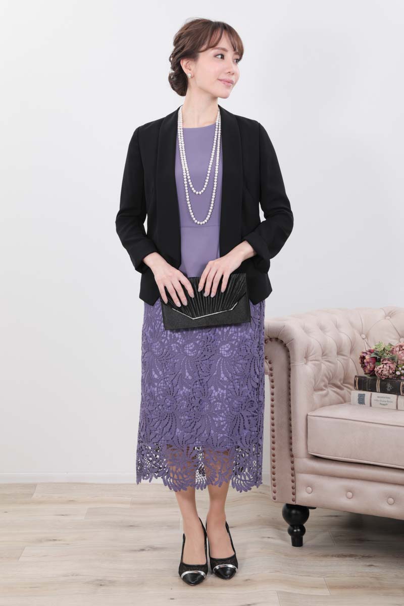 パープルのペブラムブラウスセットアップドレス