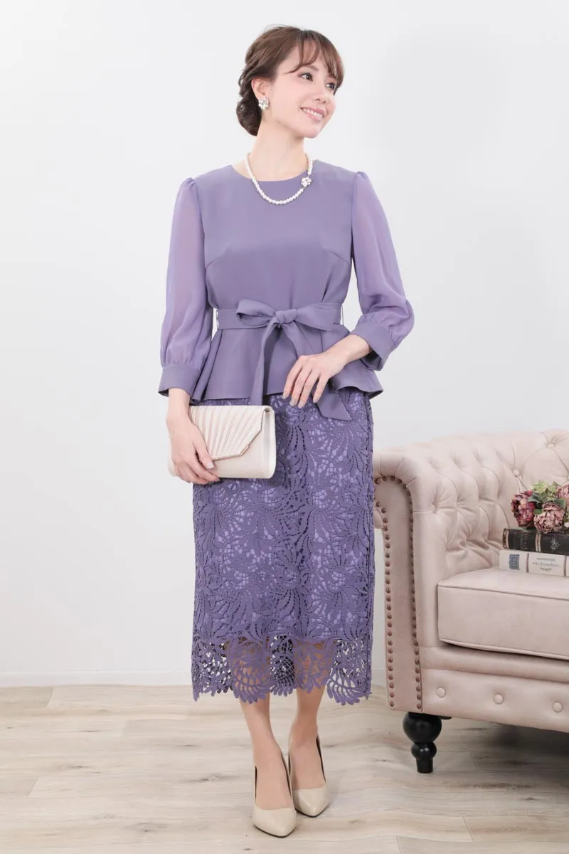 パープルのペブラムブラウスセットアップドレス