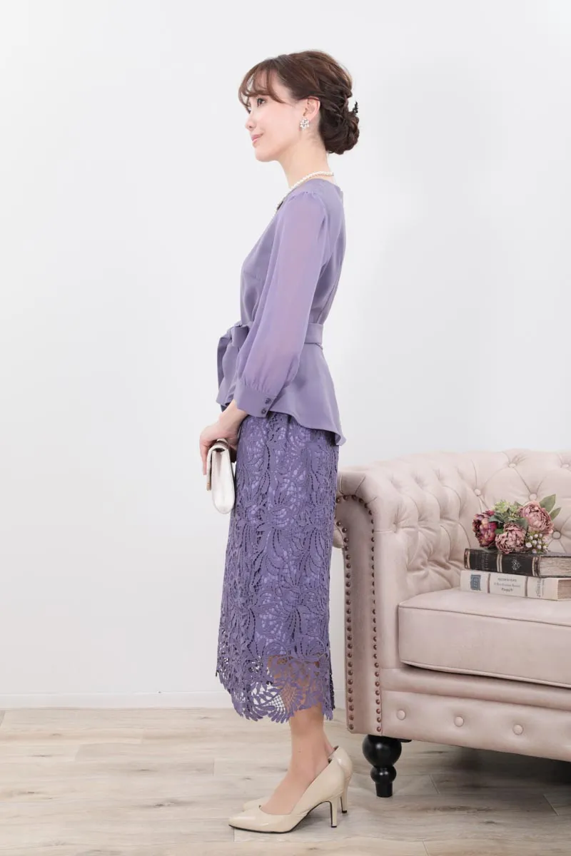 パープルのペブラムブラウスセットアップドレス