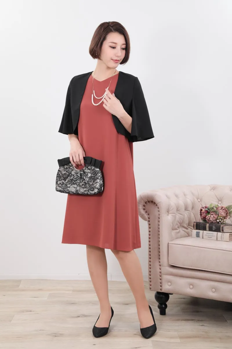 オレンジのフレアレーススリーブAラインドレス