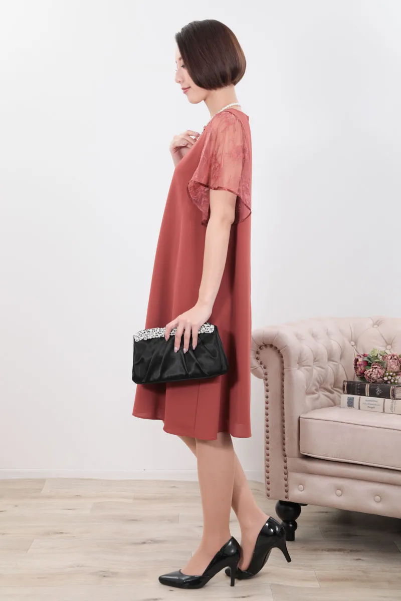 オレンジのフレアレーススリーブAラインドレス