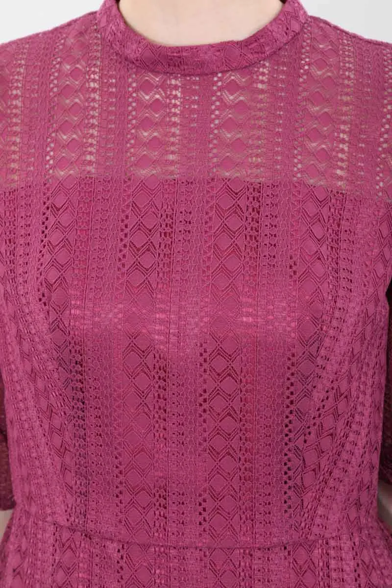 パープルのマーメイドラインストライプレースドレス