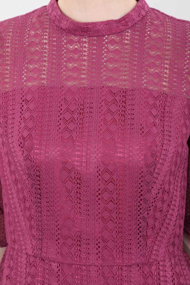 パープルのマーメイドラインストライプレースドレス