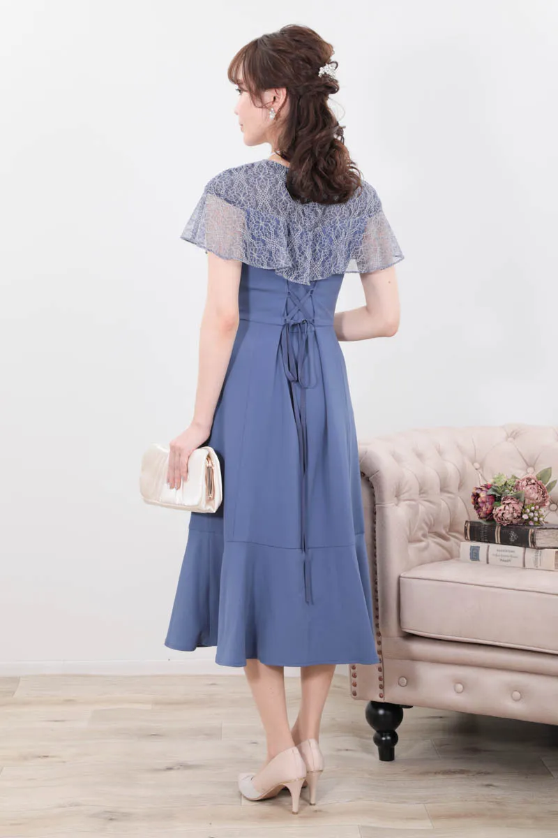 ブルーのソフトマーメイドケープドレス