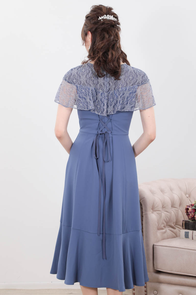 ブルーのソフトマーメイドケープドレス