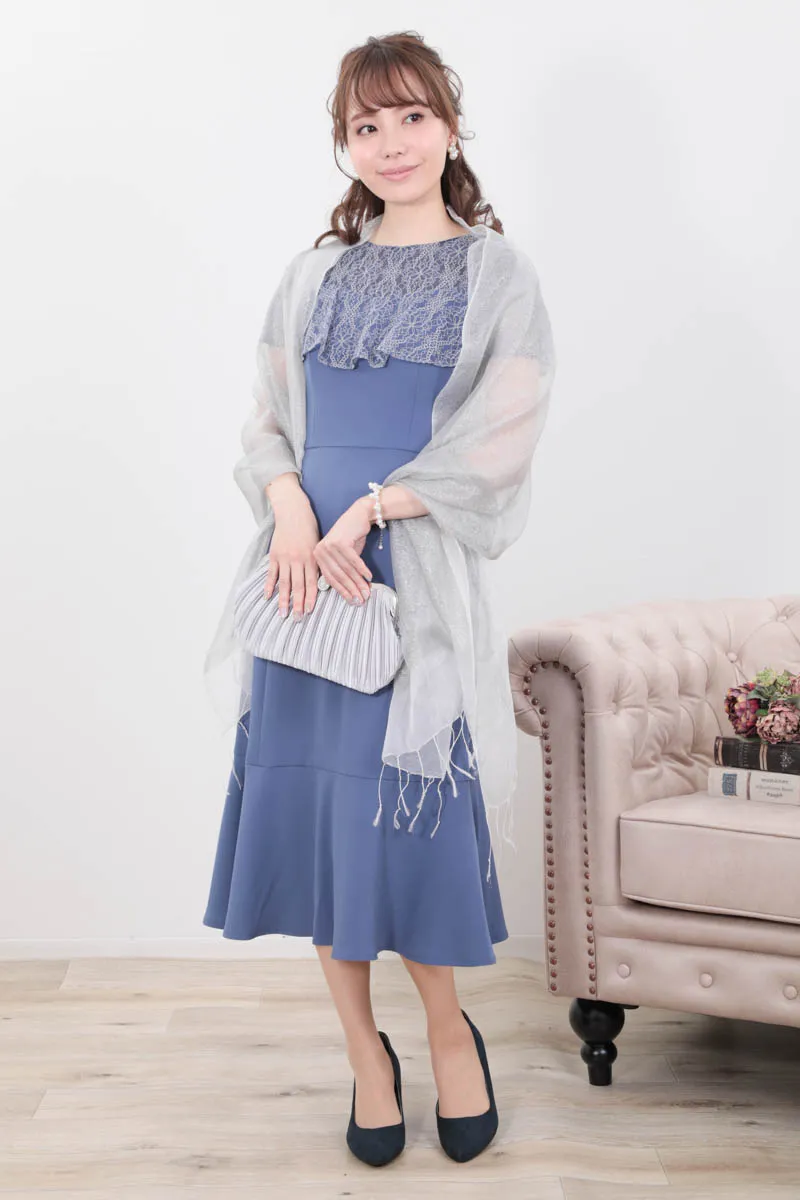 ブルーのソフトマーメイドケープドレス