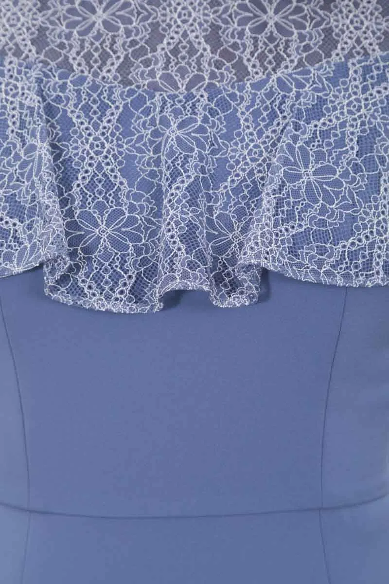 ブルーのソフトマーメイドケープドレス