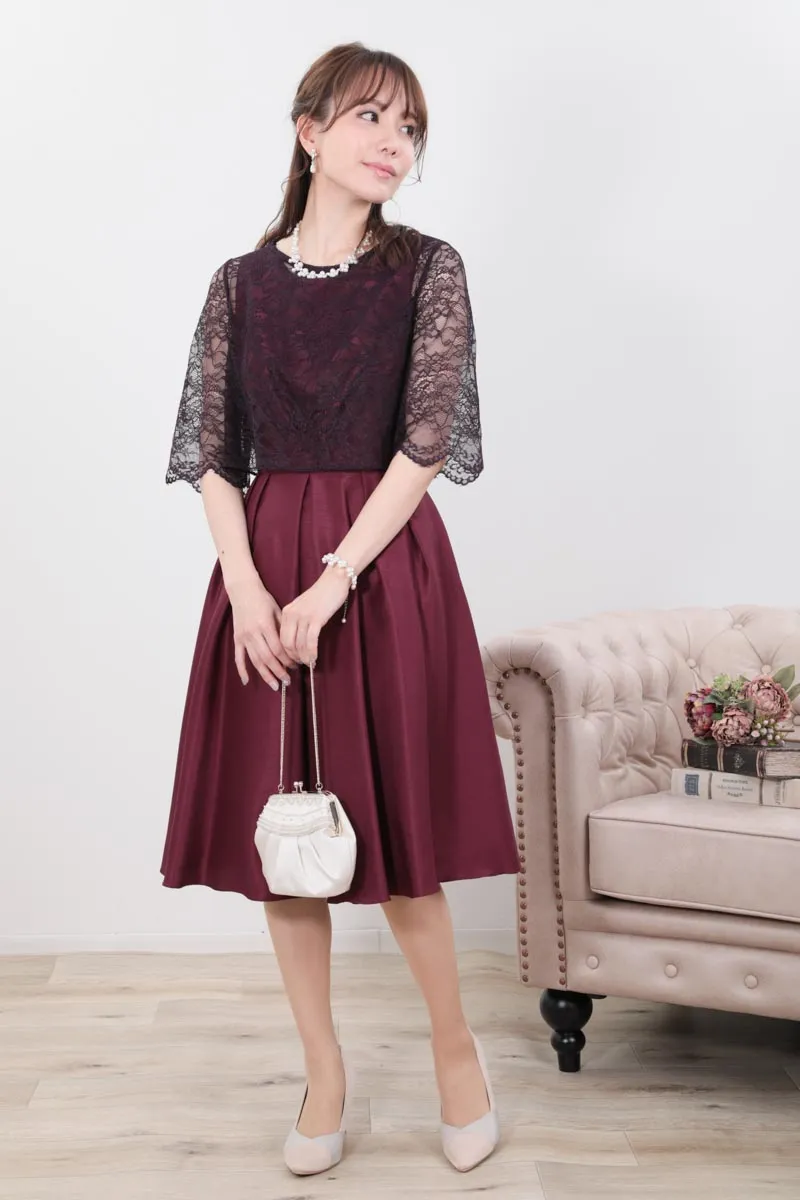 ワインレッドのレースボレロセットドレス