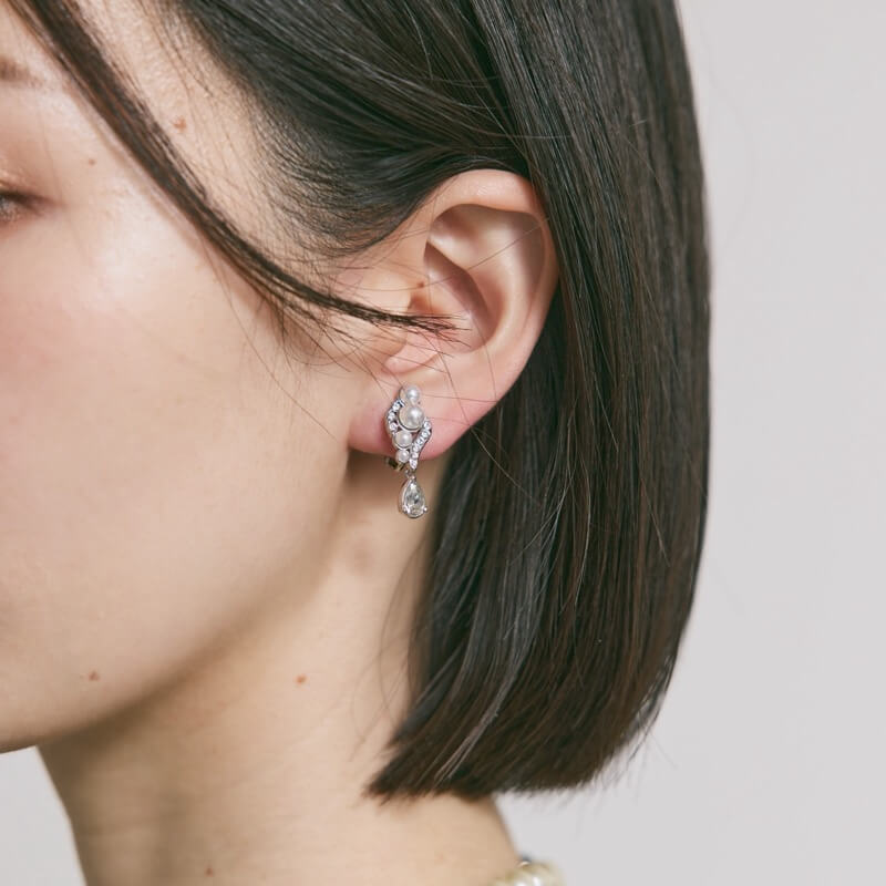 パール×ビジュードロップイヤリング