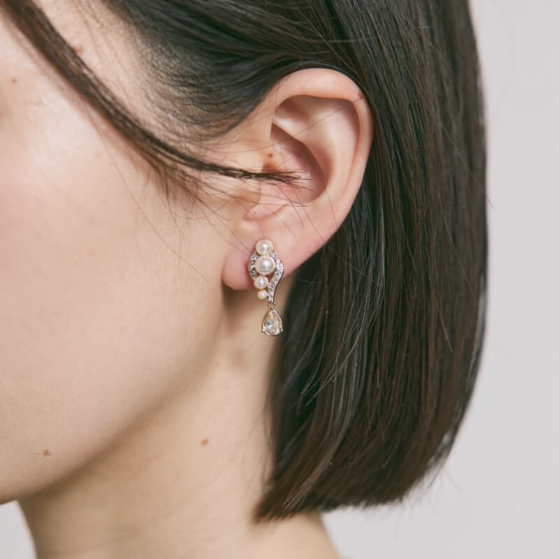 パール×ビジュードロップイヤリング