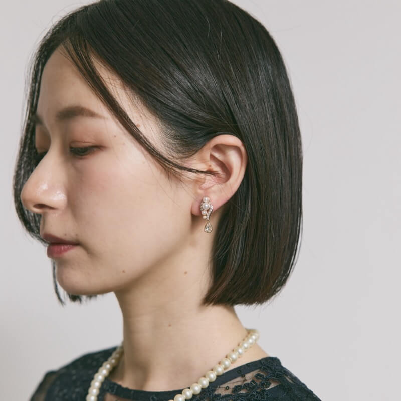 パール×ビジュードロップイヤリング