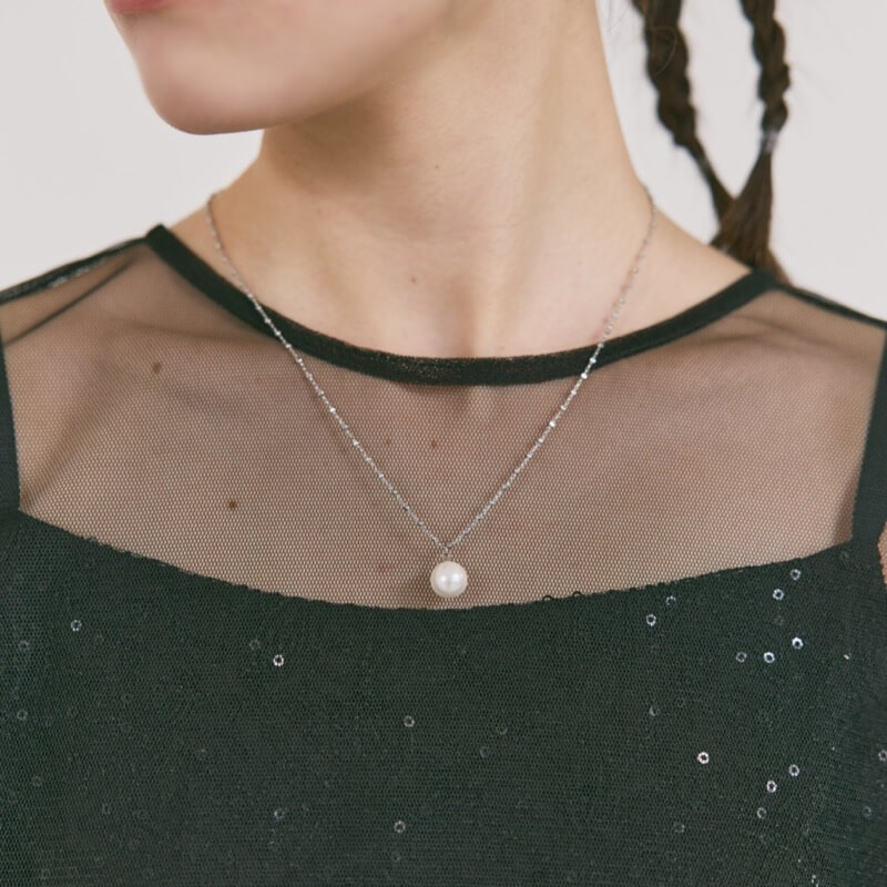 シルバーチェーンの1粒パールネックレス