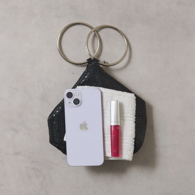 ブラックメタルメッシュリングハンドルバッグ