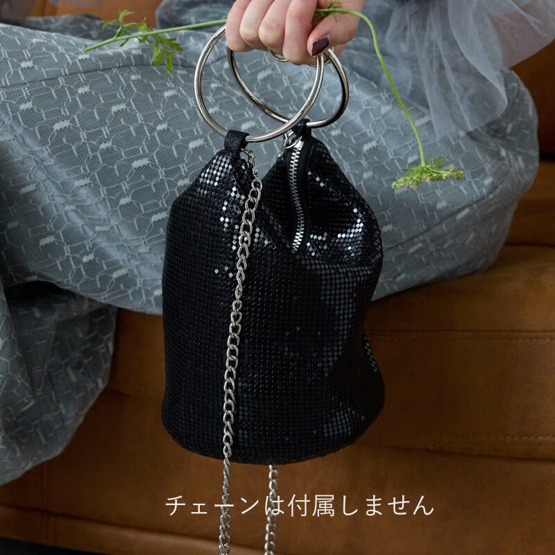 ブラックメタルメッシュリングハンドルバッグ