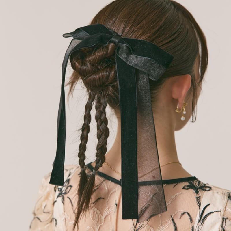 ベロアとオーガンジーのリボンバレッタ