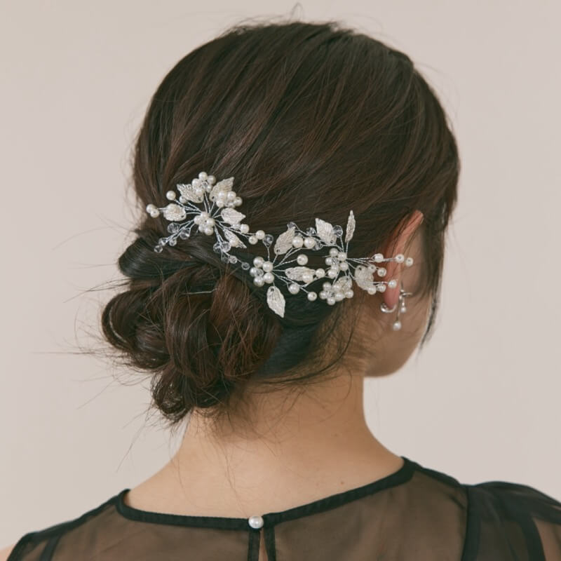 シルバーのクリスタルリーフヘアピン(3本セット)