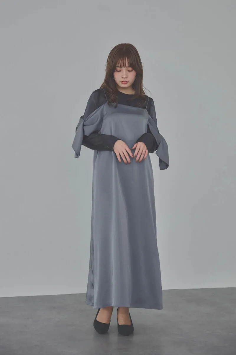 ネイビーのシャンブレーレイヤードリボンドレス