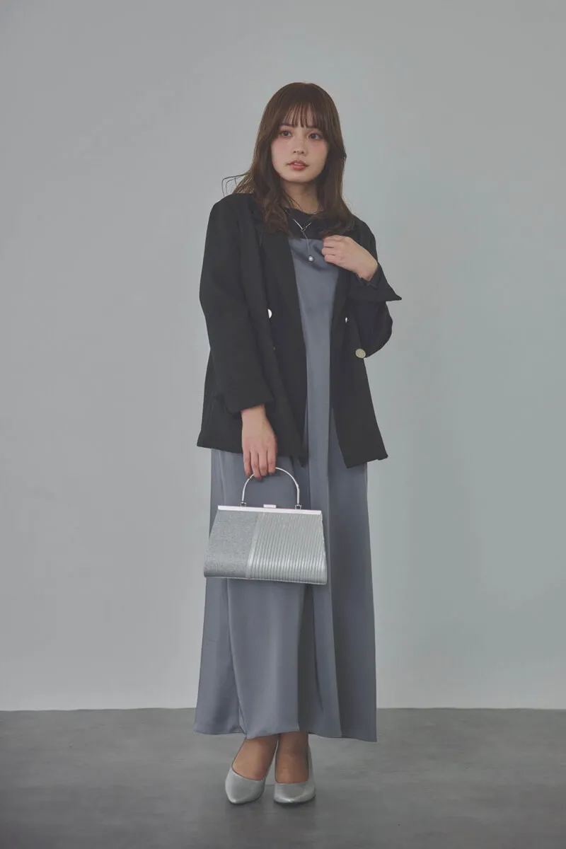 ネイビーのシャンブレーレイヤードリボンドレス