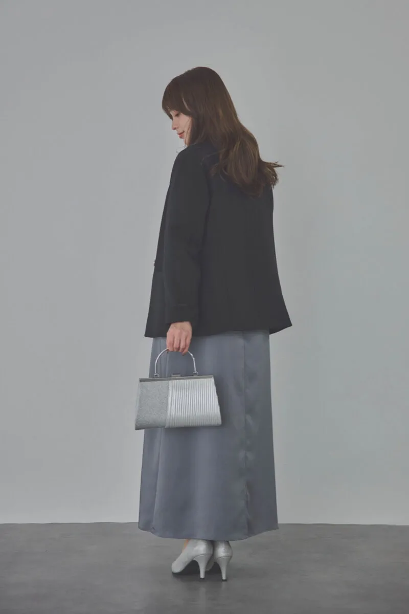 ネイビーのシャンブレーレイヤードリボンドレス