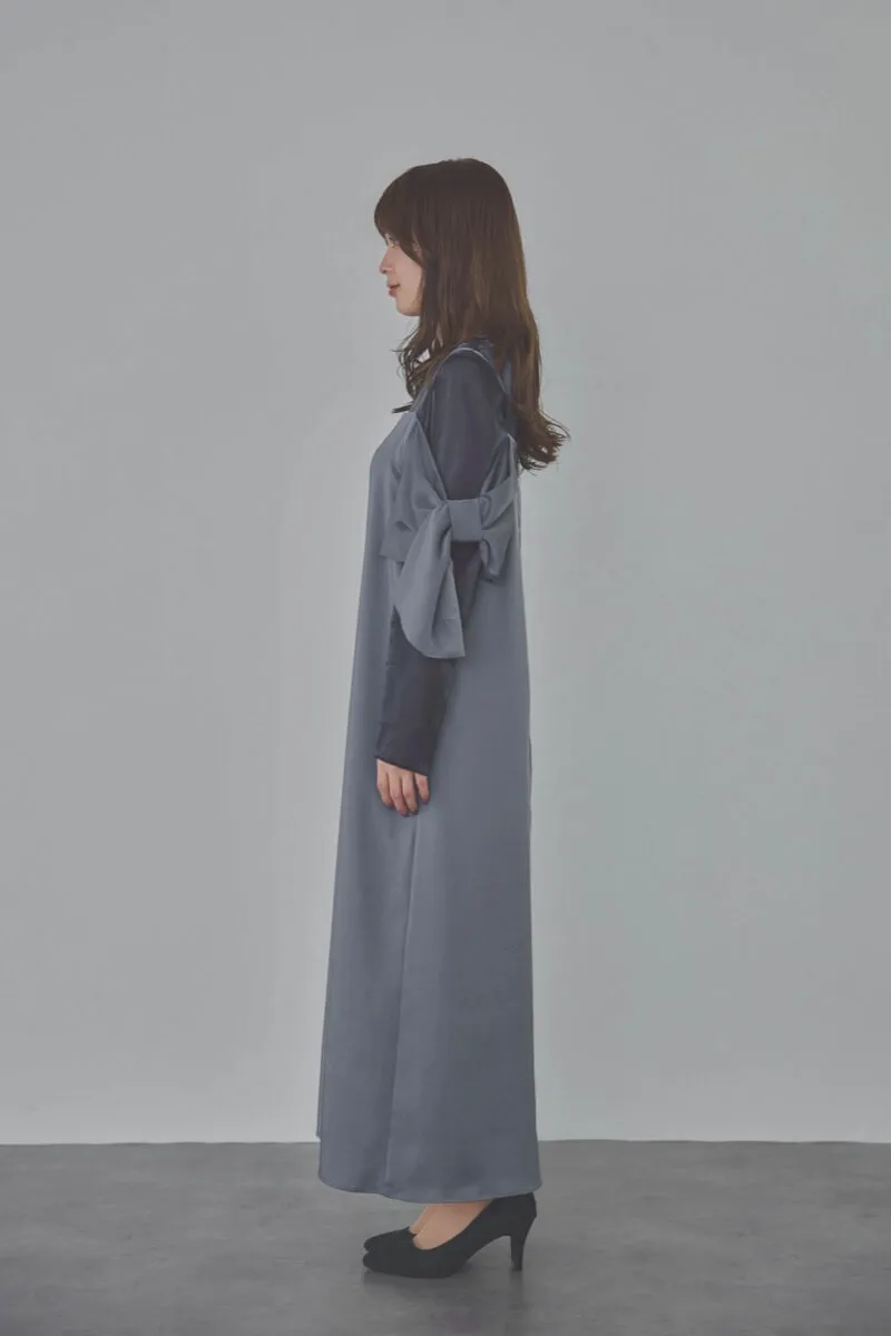 ネイビーのシャンブレーレイヤードリボンドレス