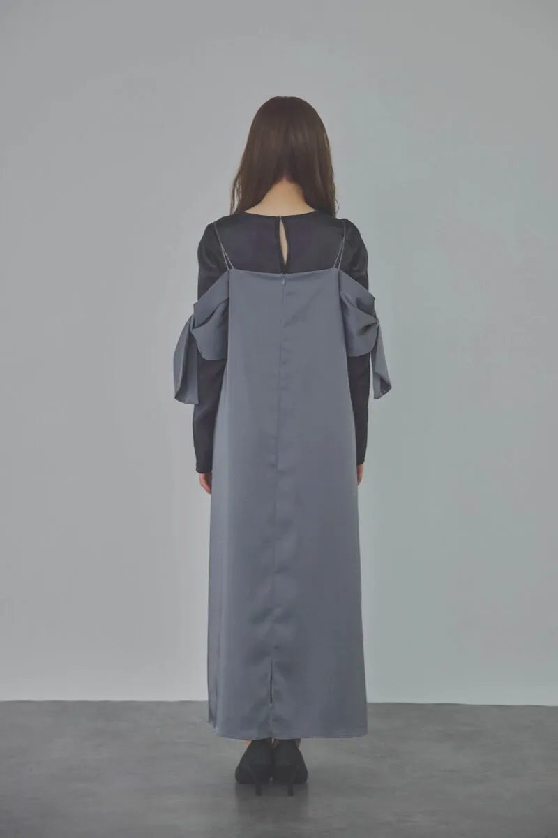 ネイビーのシャンブレーレイヤードリボンドレス