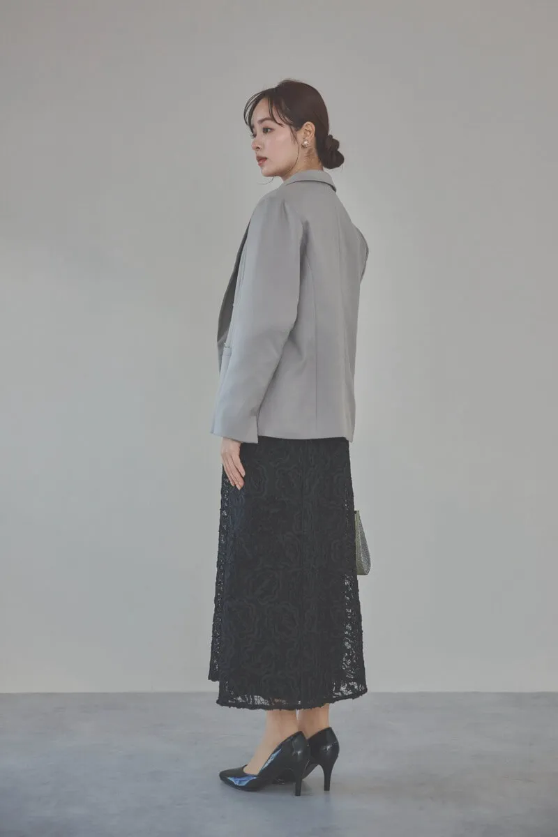 ブラックのフレアスリーブリボンレースドレス