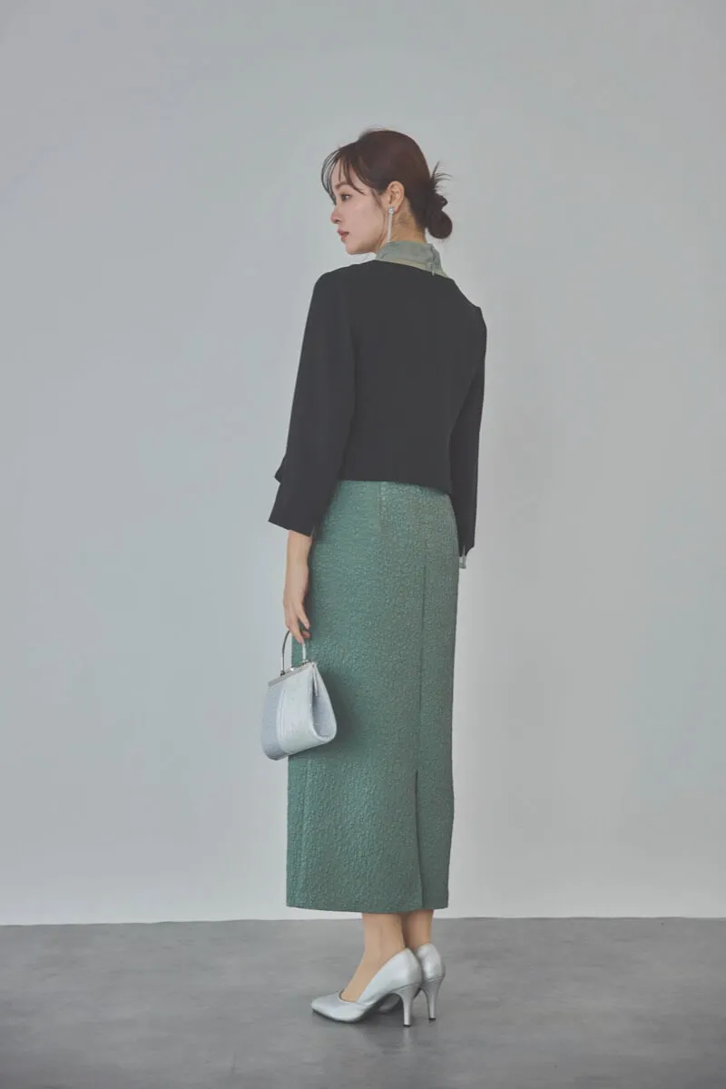 グリーンのチュールコンビジャガードドレス