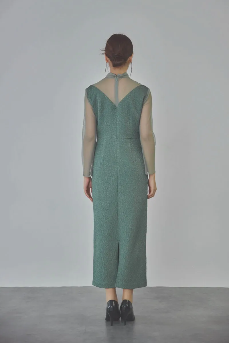 グリーンのチュールコンビジャガードドレス