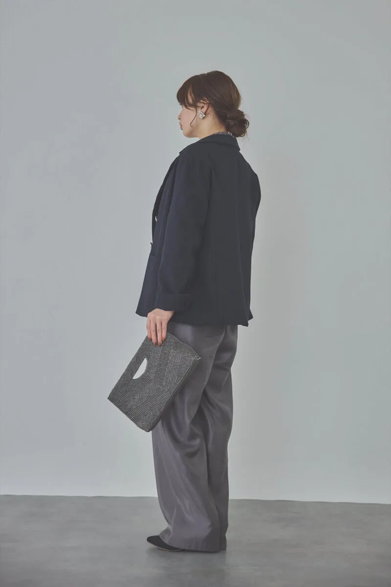 ブルーグレーのパフスリーブボレロオールインワンドレス