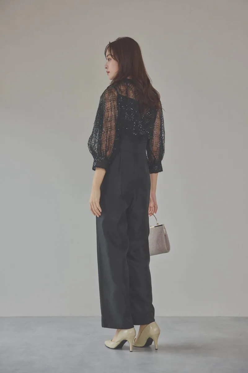 ブラックのパフスリーブボレロオールインワンドレス