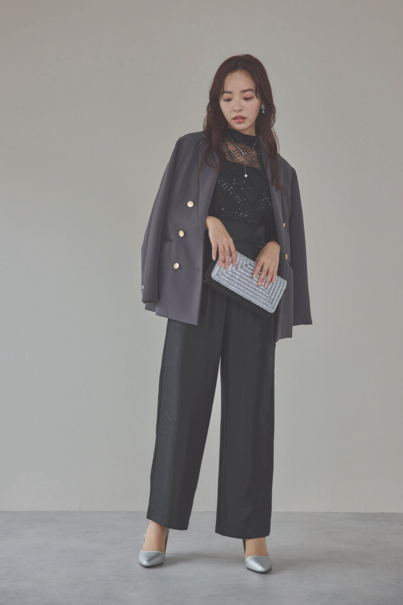 ブラックのパフスリーブボレロオールインワンドレス