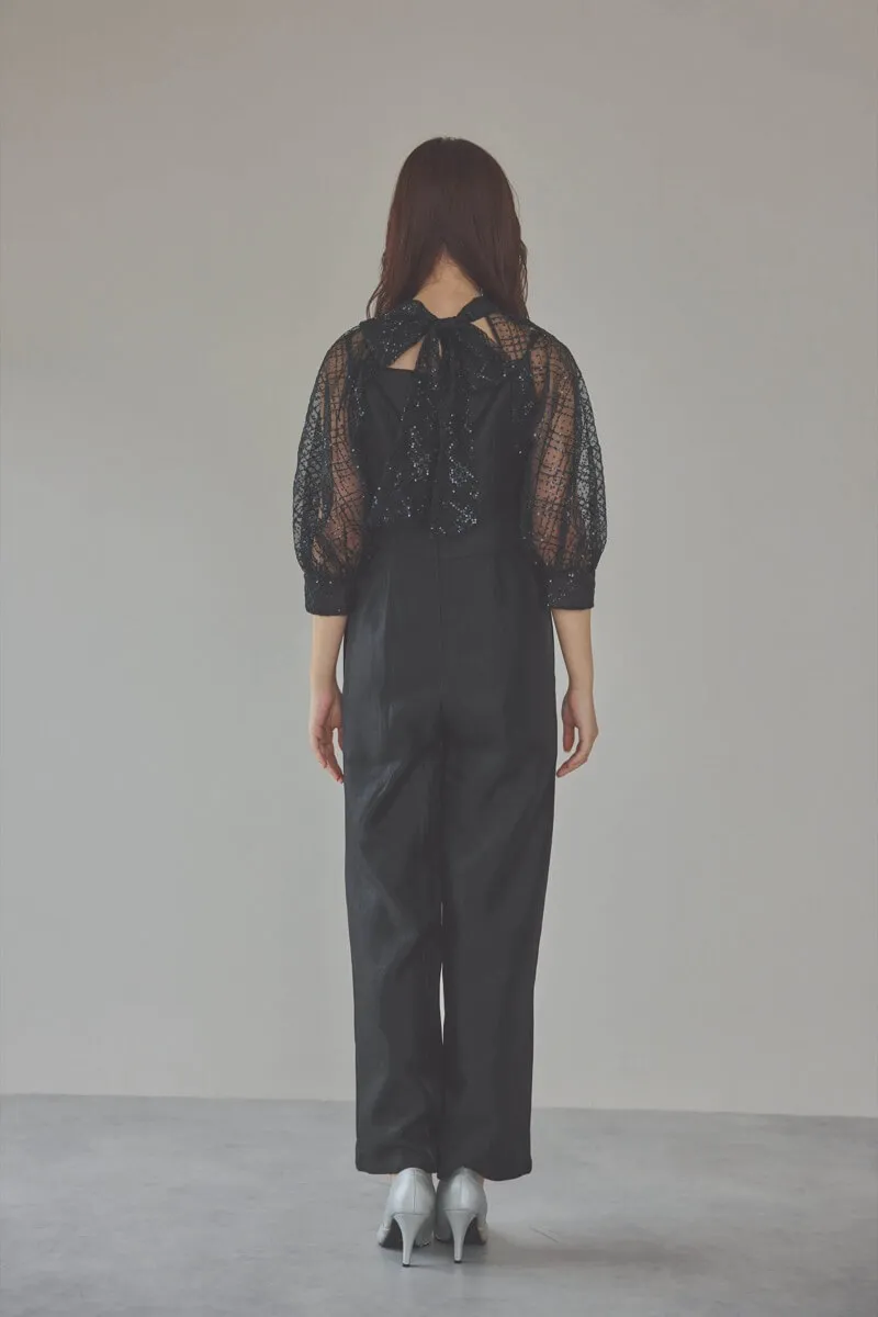 ブラックのパフスリーブボレロオールインワンドレス