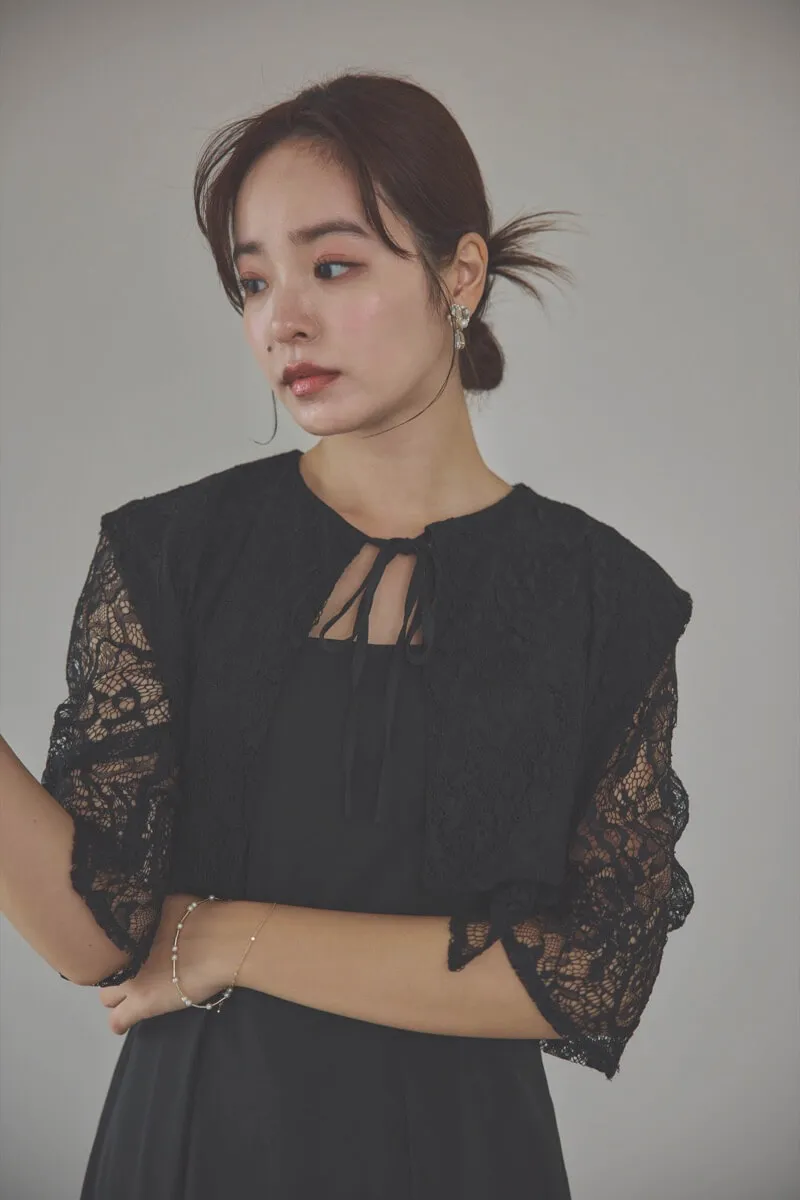 ブラックのレースボレロセットキャミソールドレス