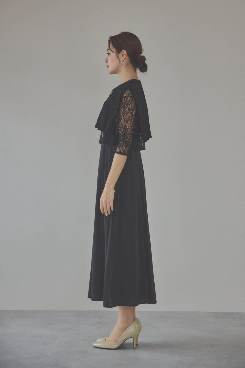 ブラックのレースボレロセットキャミソールドレス