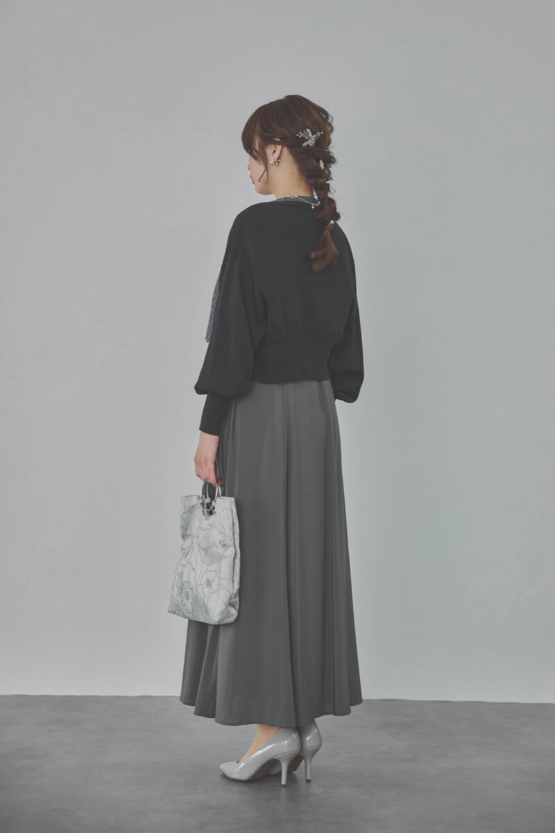 チャコールグレーのレースボレロセットキャミソールドレス