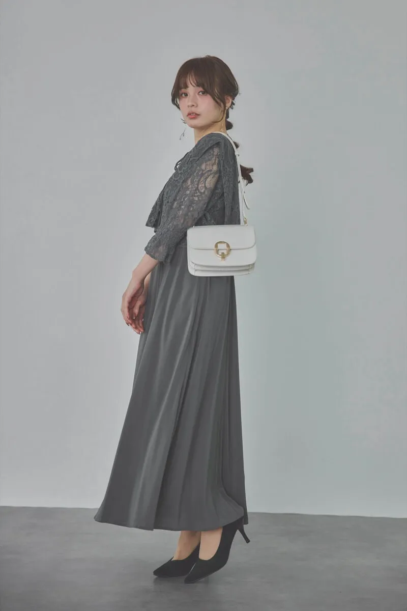 チャコールグレーのレースボレロセットキャミソールドレス