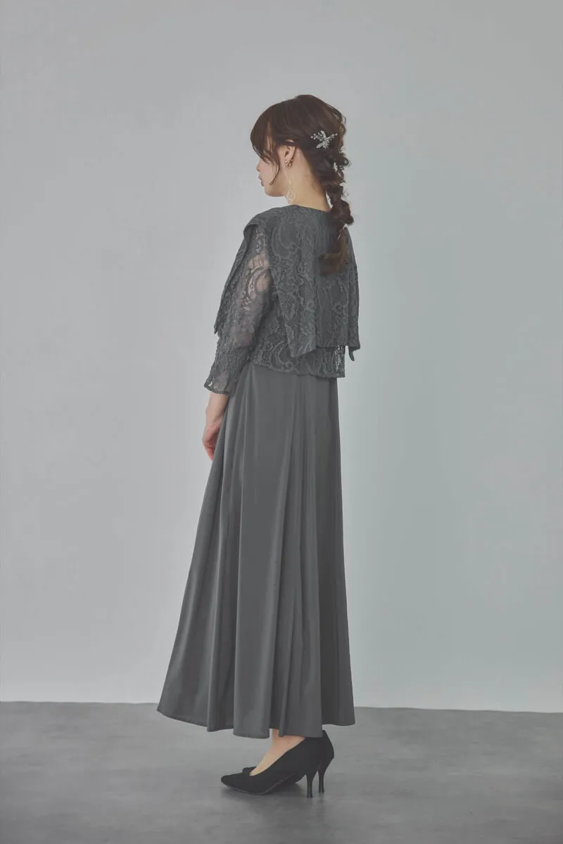 チャコールグレーのレースボレロセットキャミソールドレス