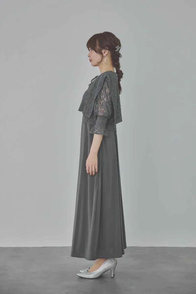 チャコールグレーのレースボレロセットキャミソールドレス