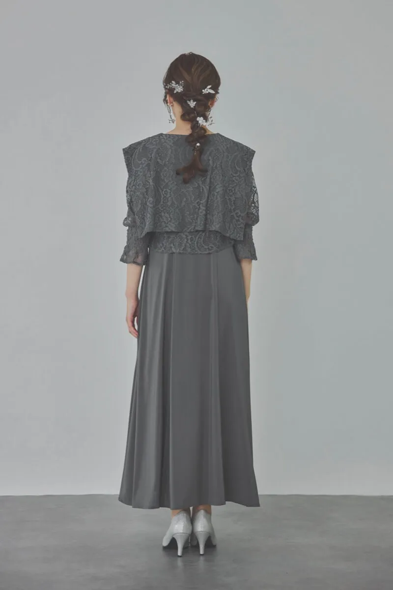 チャコールグレーのレースボレロセットキャミソールドレス