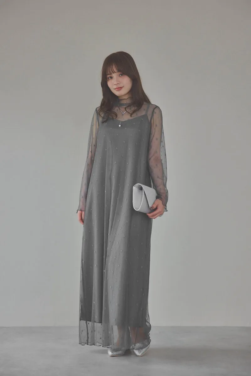 ミントのロングスリーブチュールドレス