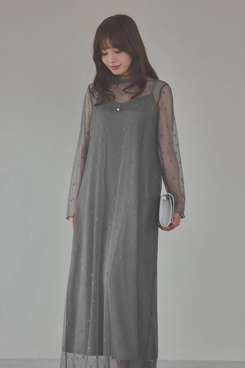 ミントのロングスリーブチュールドレス