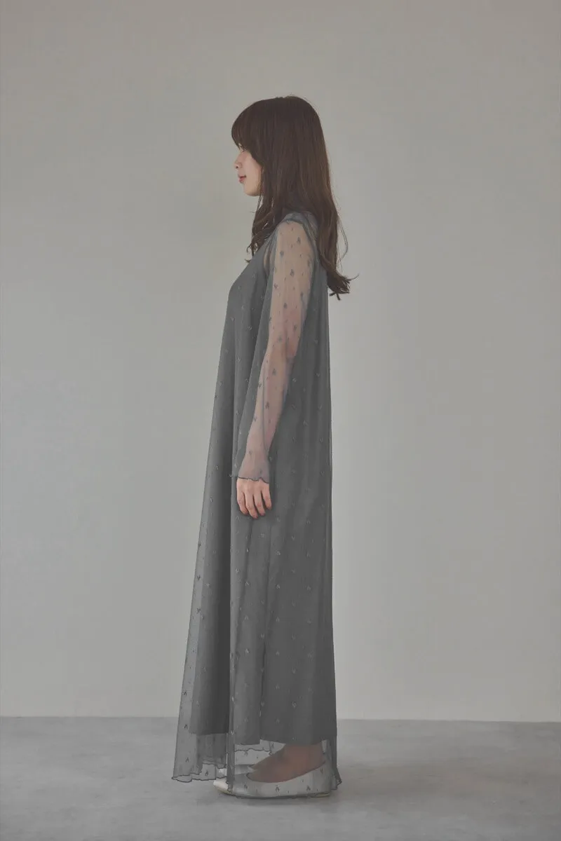 ミントのロングスリーブチュールドレス