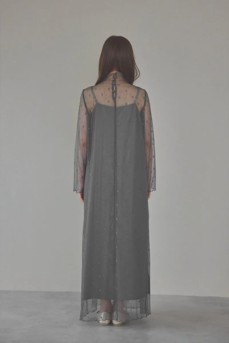 ミントのロングスリーブチュールドレス